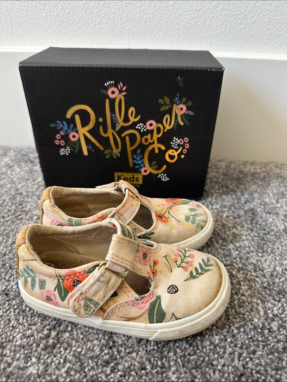 Rifle Paper Co. Kids Floral Canvas Mary Jane Shoes - Cream, Pink, Green
